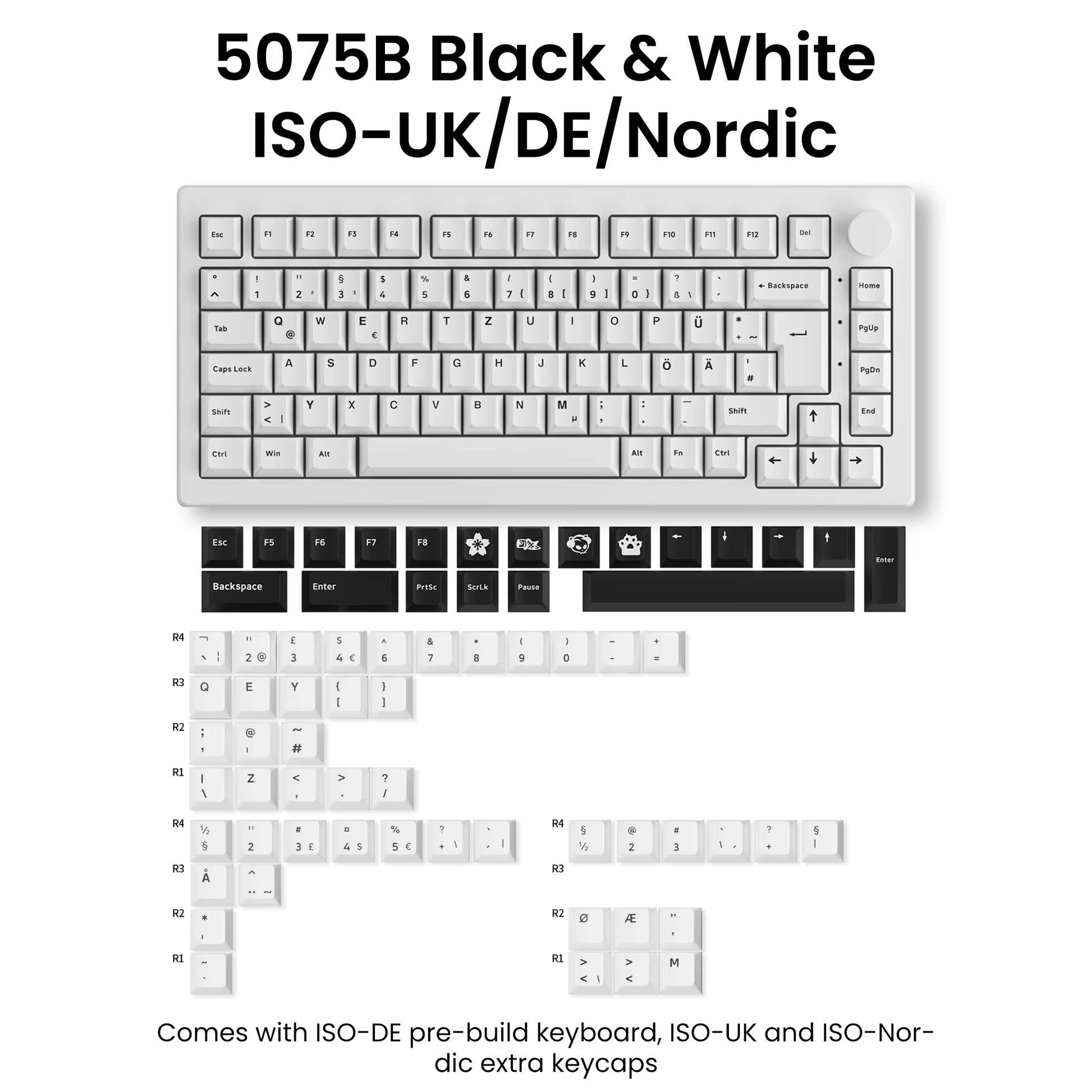 5075B plus 75% ISO-UK QWERTY Layout Mechanical Gaming Keyboard Hot Swap Side LED RGB Multi-Modes 2.4Ghz /USB Type-C/Bt 5.0