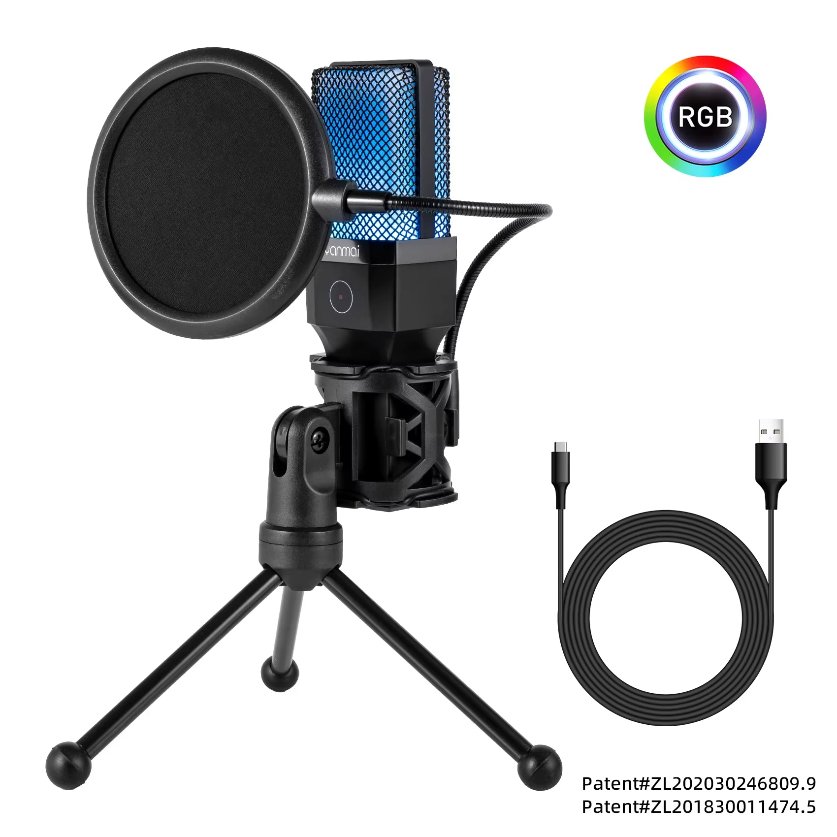 Gaming Microphone Professional Condenser Mic PC Laptop Computer Mike RGB USB Wired Studio Streaming Podcast Gamer Karaoke PC Kit