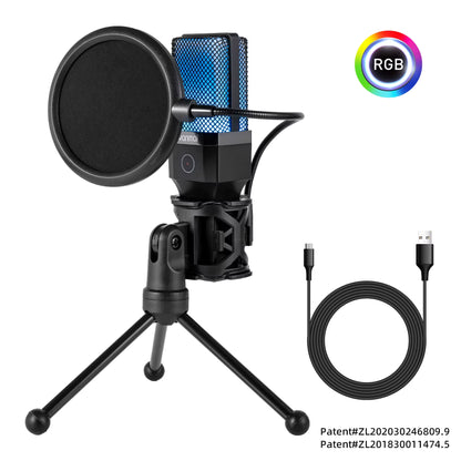 Gaming Microphone Professional Condenser Mic PC Laptop Computer Mike RGB USB Wired Studio Streaming Podcast Gamer Karaoke PC Kit