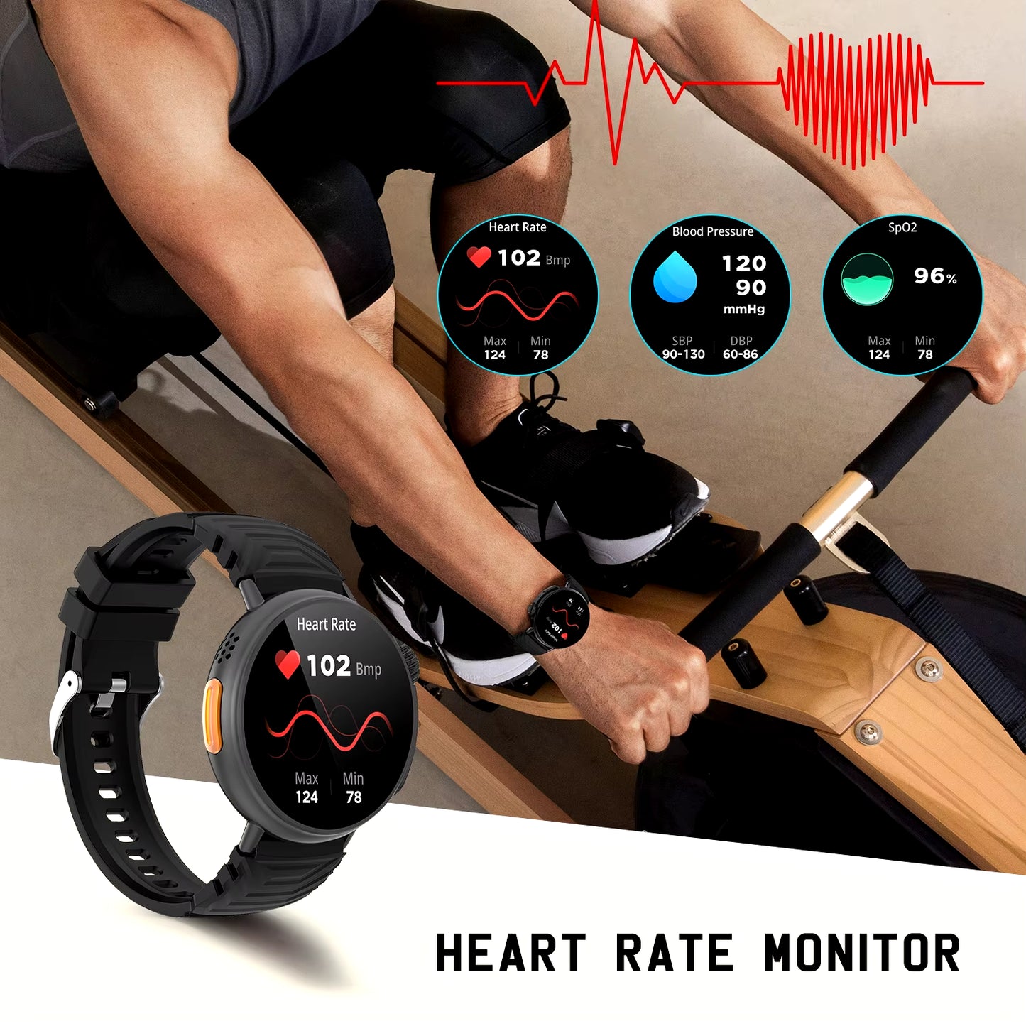 Sport Smart Watch Bluetooth Call Men Sports Fitness Tracker Heart Rate Monitor Music Playback Smartwatch for Android IOS