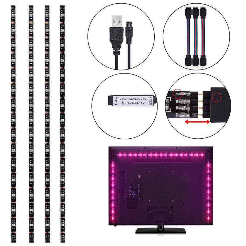 TV Backlight LED Strip Lights USB RGB 5050 Lighting Strips + Remote Control UK