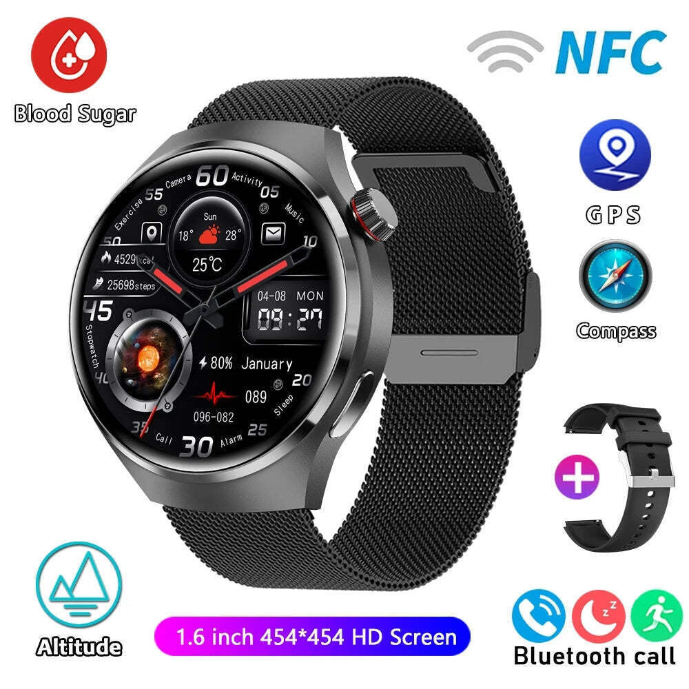 For HUAWEI GT4 Pro GPS NFC Smart Watch Men 360*360 AMOLED Screen Heart Rate Blue