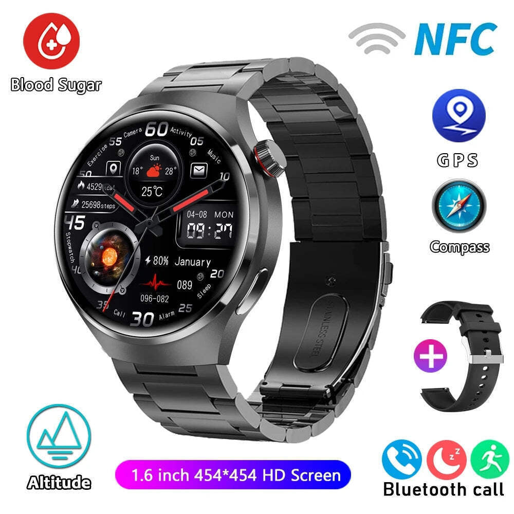 For HUAWEI GT4 Pro GPS NFC Smart Watch Men 360*360 AMOLED Screen Heart Rate Blue