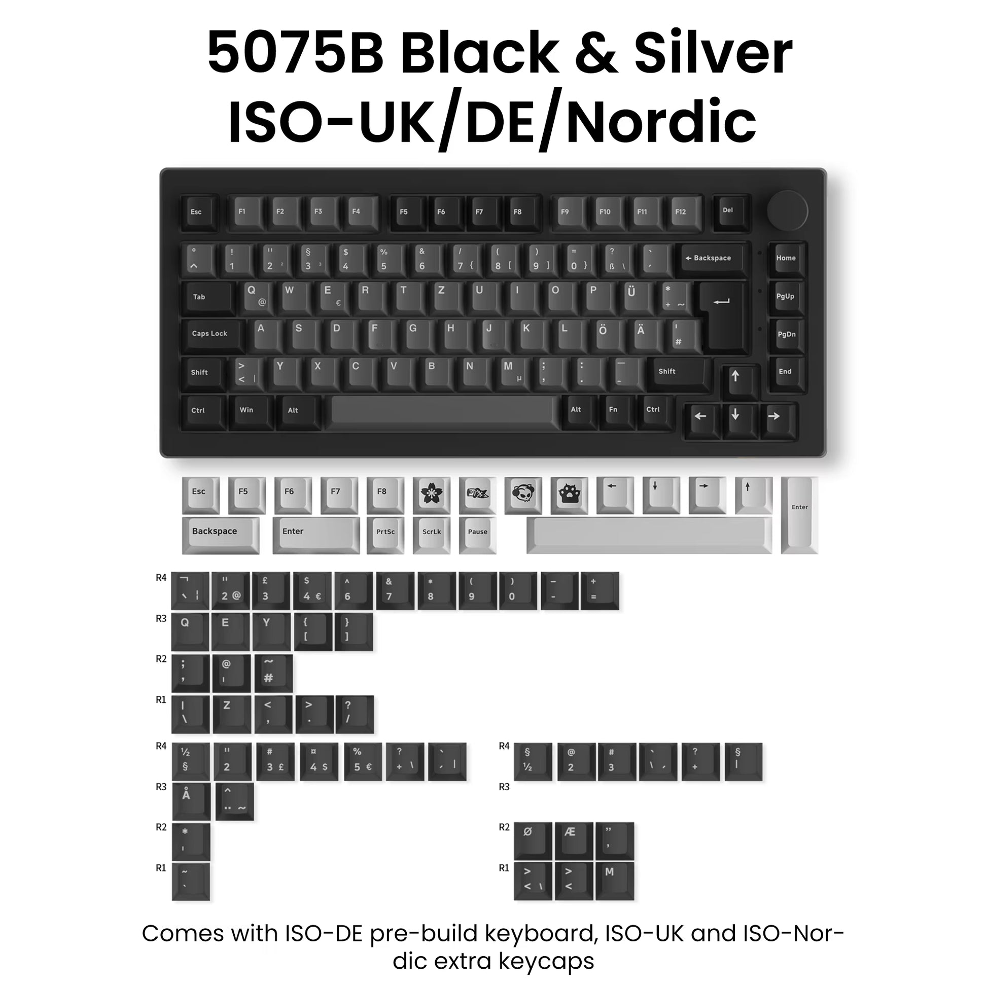 5075B plus 75% ISO-UK QWERTY Layout Mechanical Gaming Keyboard Hot Swap Side LED RGB Multi-Modes 2.4Ghz /USB Type-C/Bt 5.0