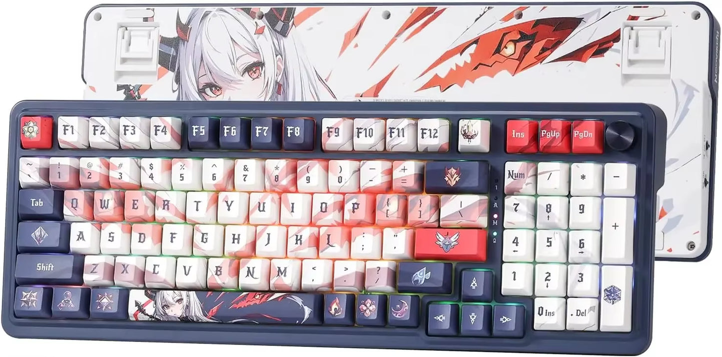 98 Keys Wireless Gasket RGB Gaming Keyboard, 3-Mode Anime Mechanical Keyboard W/Hot-Swap Socket, Dedicated Knob Control