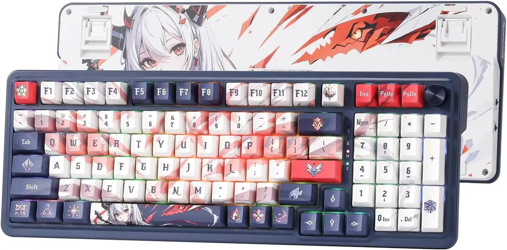 98 Keys Wireless Gasket RGB Gaming Keyboard, 3-Mode Anime Mechanical Keyboard W/Hot-Swap Socket, Dedicated Knob Control