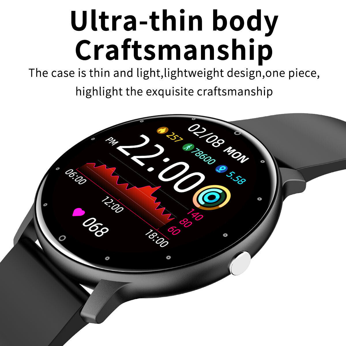 Smart Watch Fitness Tracker Heart Rate Blood Pressure Men Women BT Sport Watches