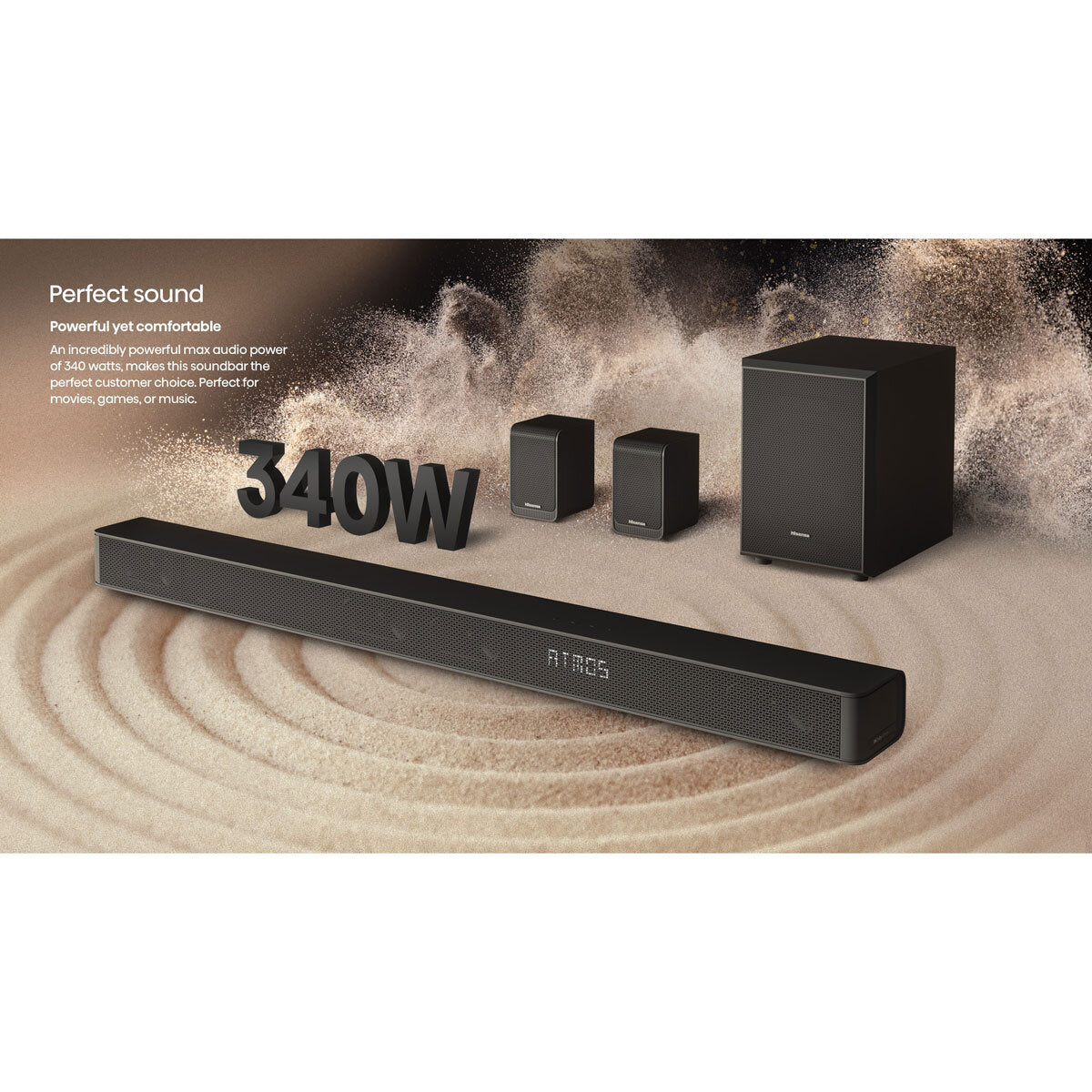 AX5100G 5.1Ch, Soundbar with Wireless Subwoofer, 2 Rear Speakers and Bluetooth