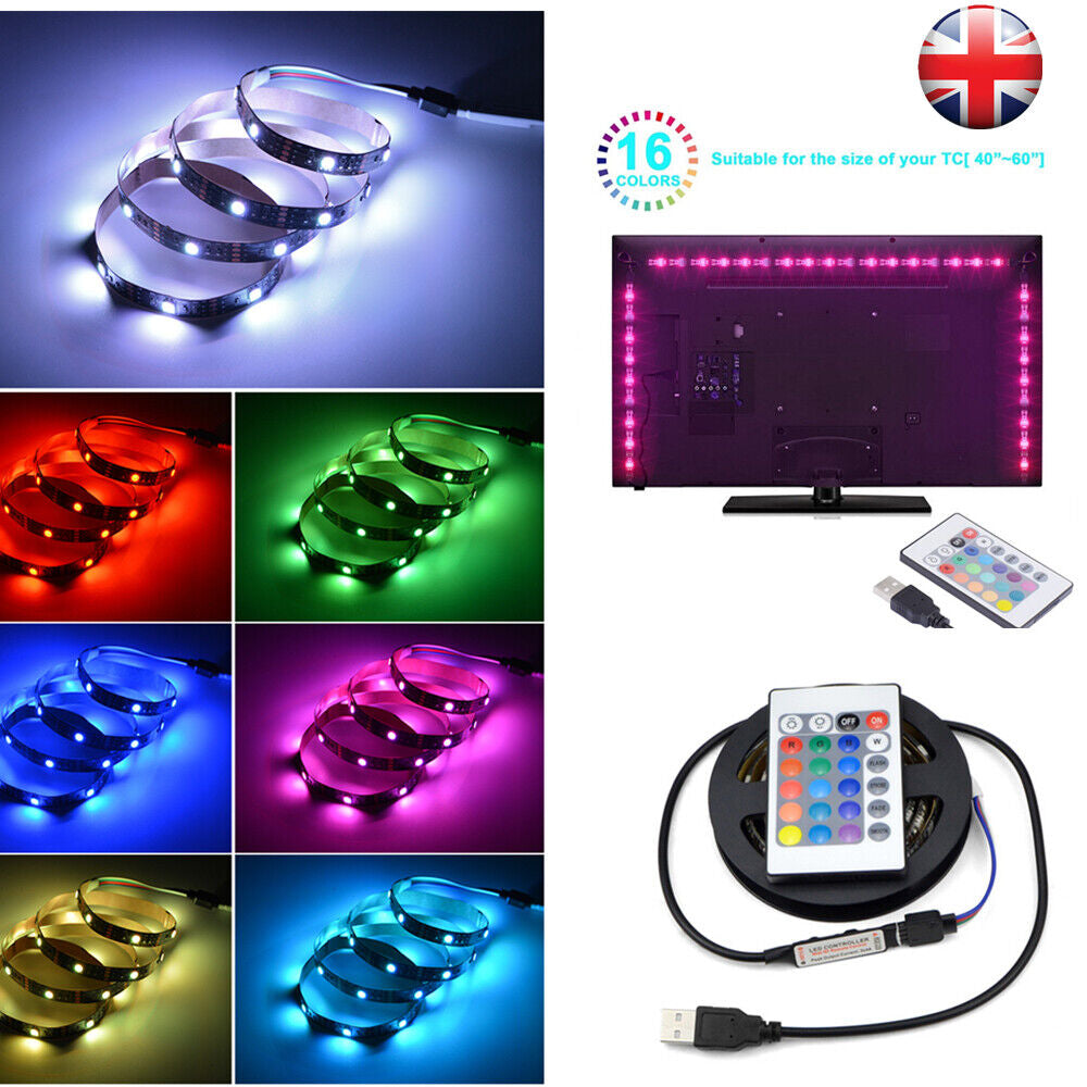 TV Backlight LED Strip Lights USB RGB 5050 Lighting Strips + Remote Control UK