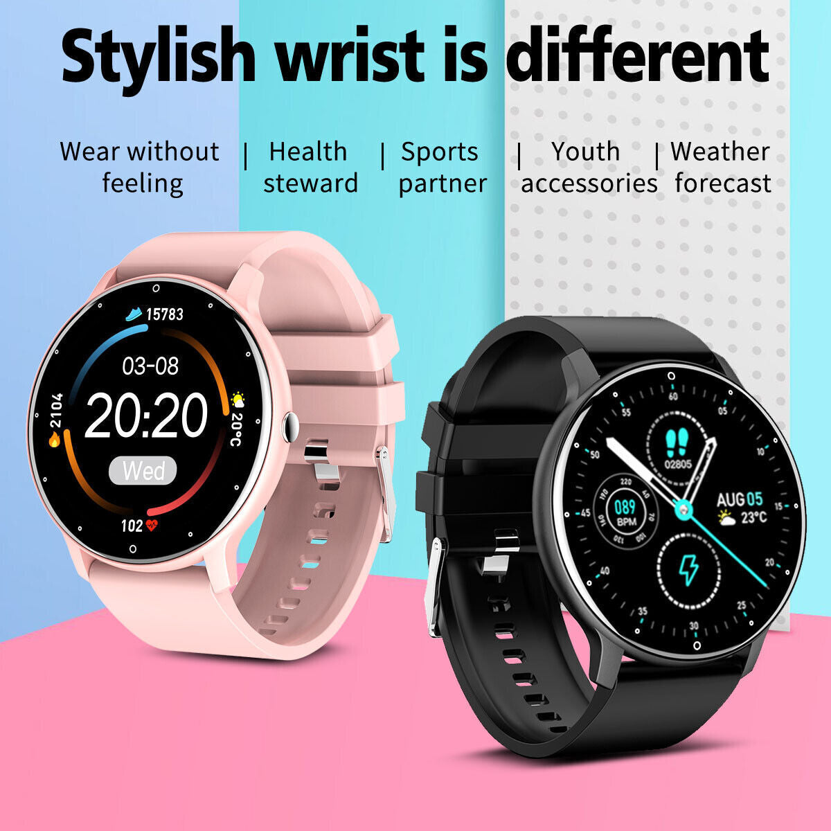 Smart Watch Fitness Tracker Heart Rate Blood Pressure Men Women BT Sport Watches