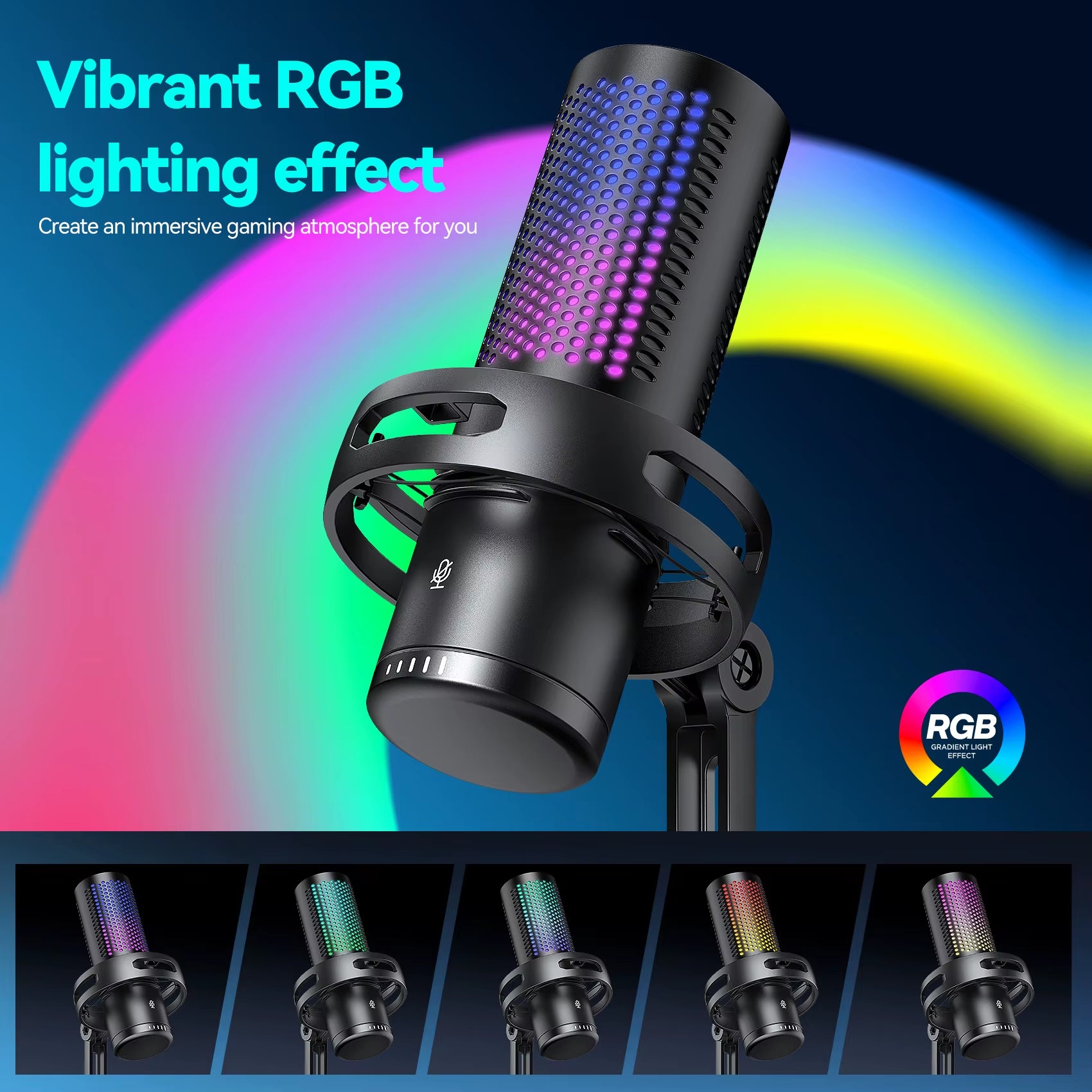 Gaming Microphone Professional Condenser Mic PC Laptop Computer Mike RGB USB Wired Studio Streaming Podcast Gamer Karaoke PC Kit