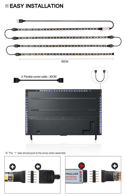 TV Backlight LED Strip Lights USB RGB 5050 Lighting Strips + Remote Control UK