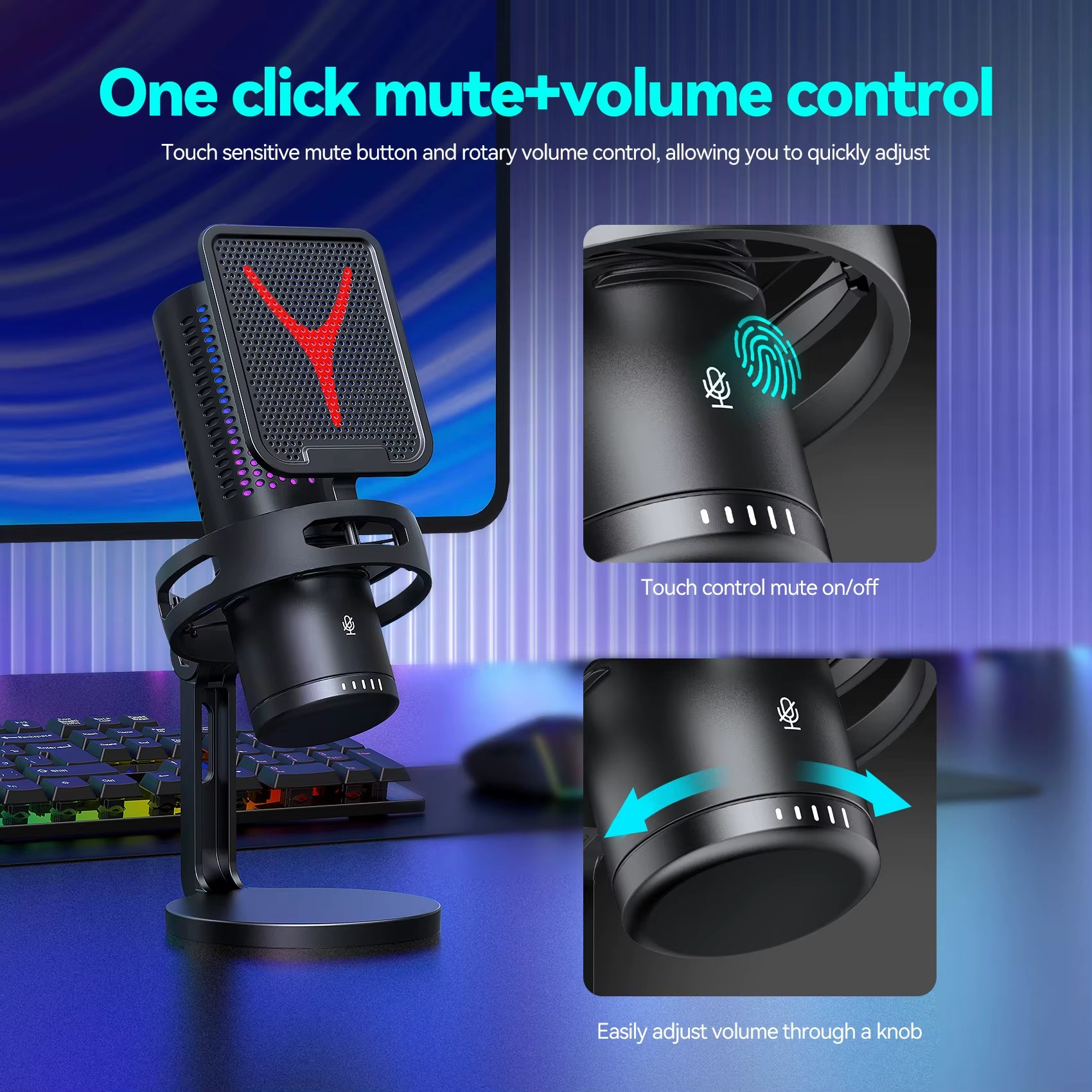 Gaming Microphone Professional Condenser Mic PC Laptop Computer Mike RGB USB Wired Studio Streaming Podcast Gamer Karaoke PC Kit