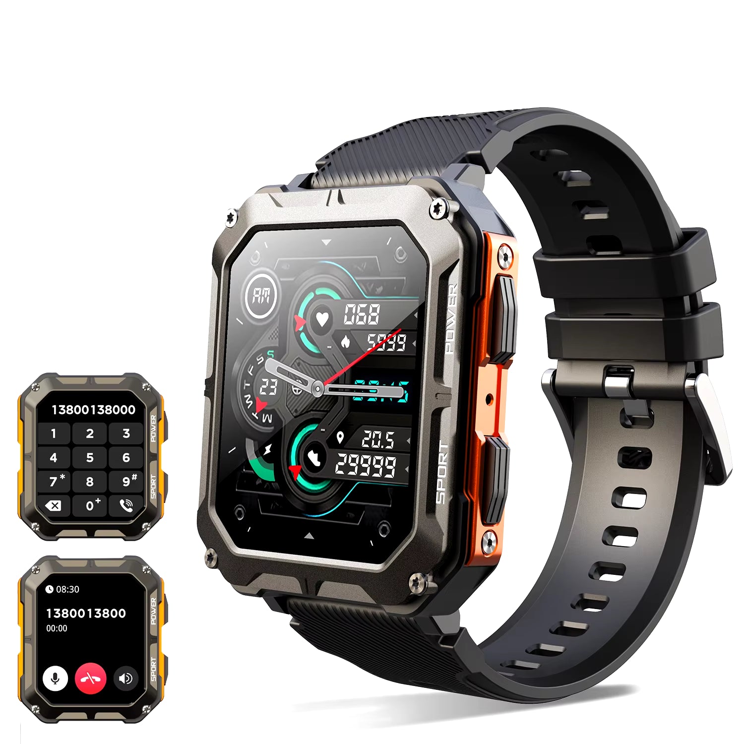 Smart Watch Men 1.83" Bluetooth Call IP68 Waterproof Fitness Tracker Heart Rate Monitor Custom Dials Outdoor Sports Smartwatch